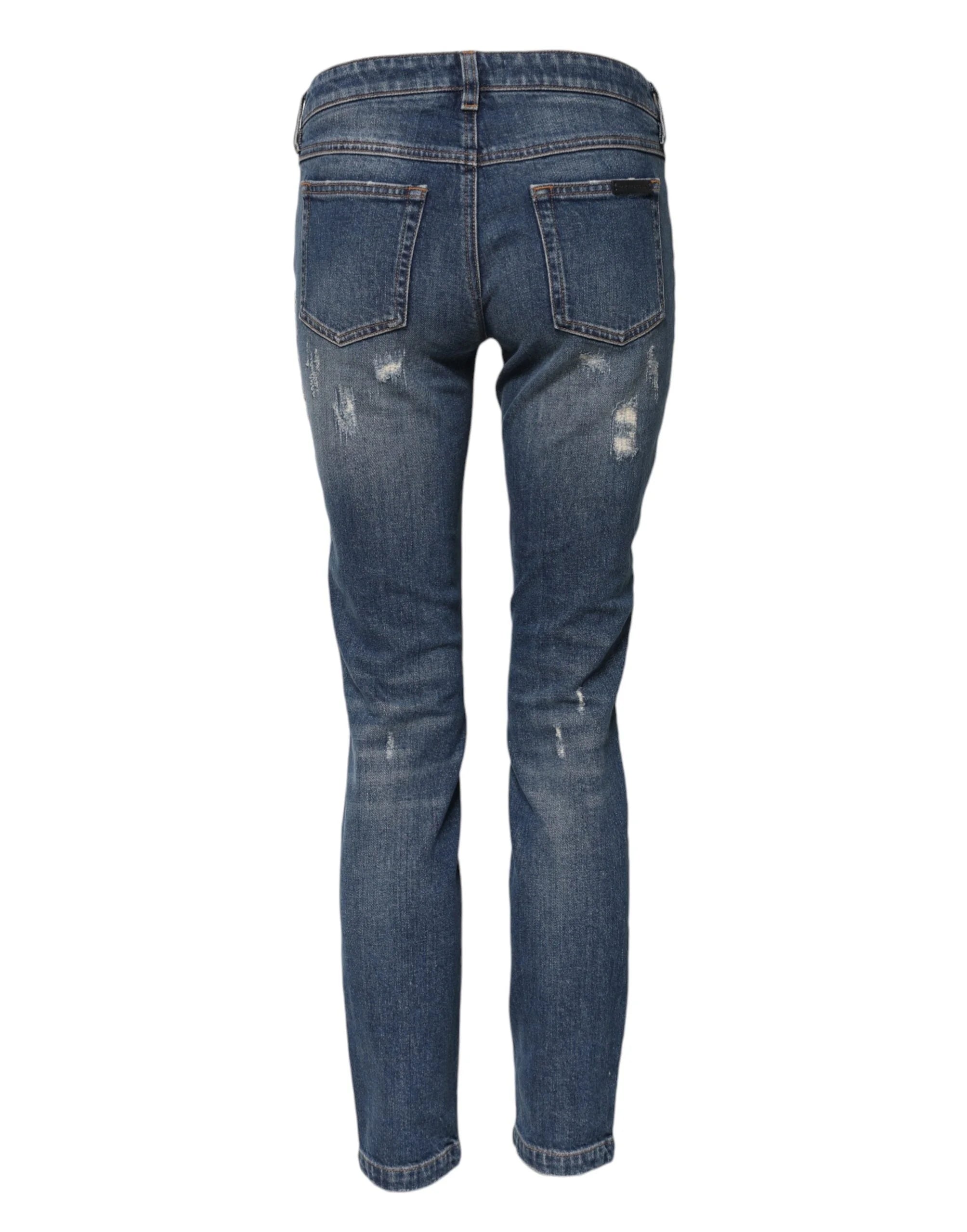 Dolce & Gabbana Blue Play Card Embroidery Skinny Denim Jeans - IT38 | XS