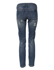 Dolce & Gabbana Blue Play Card Embroidery Skinny Denim Jeans - IT38 | XS