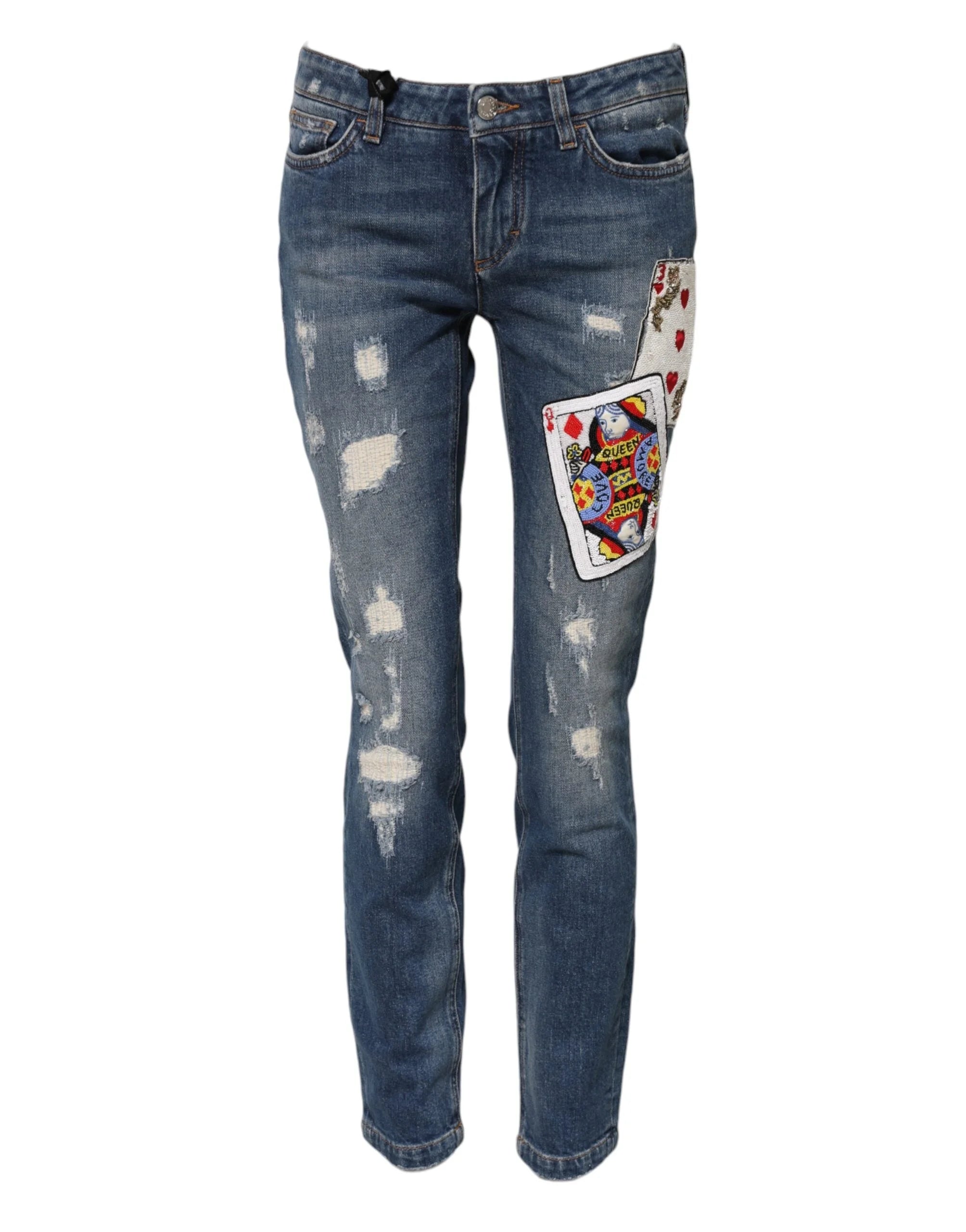 Dolce & Gabbana Blue Play Card Embroidery Skinny Denim Jeans - IT38 | XS