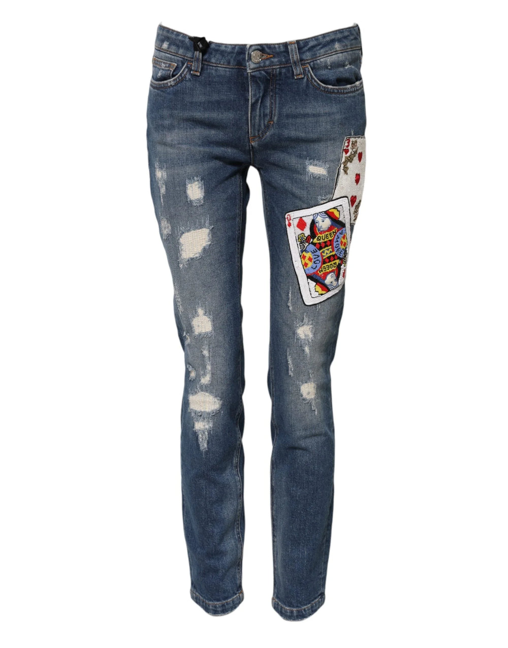 Dolce & Gabbana Blue Play Card Embroidery Skinny Denim Jeans - IT38 | XS