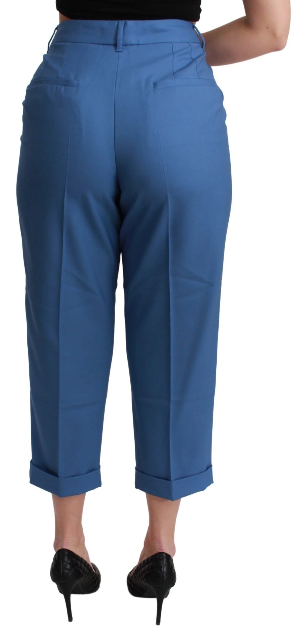 Dolce & Gabbana Blue Pleated Wool Cuffed Cropped Trouser Pants - IT36 | XS - Trousers