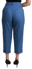 Dolce & Gabbana Blue Pleated Wool Cuffed Cropped Trouser Pants - IT36 | XS - Trousers
