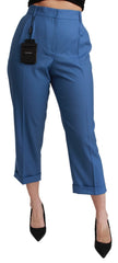 Dolce & Gabbana Blue Pleated Wool Cuffed Cropped Trouser Pants - IT36 | XS - Trousers