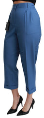 Dolce & Gabbana Blue Pleated Wool Cuffed Cropped Trouser Pants - IT36 | XS - Trousers