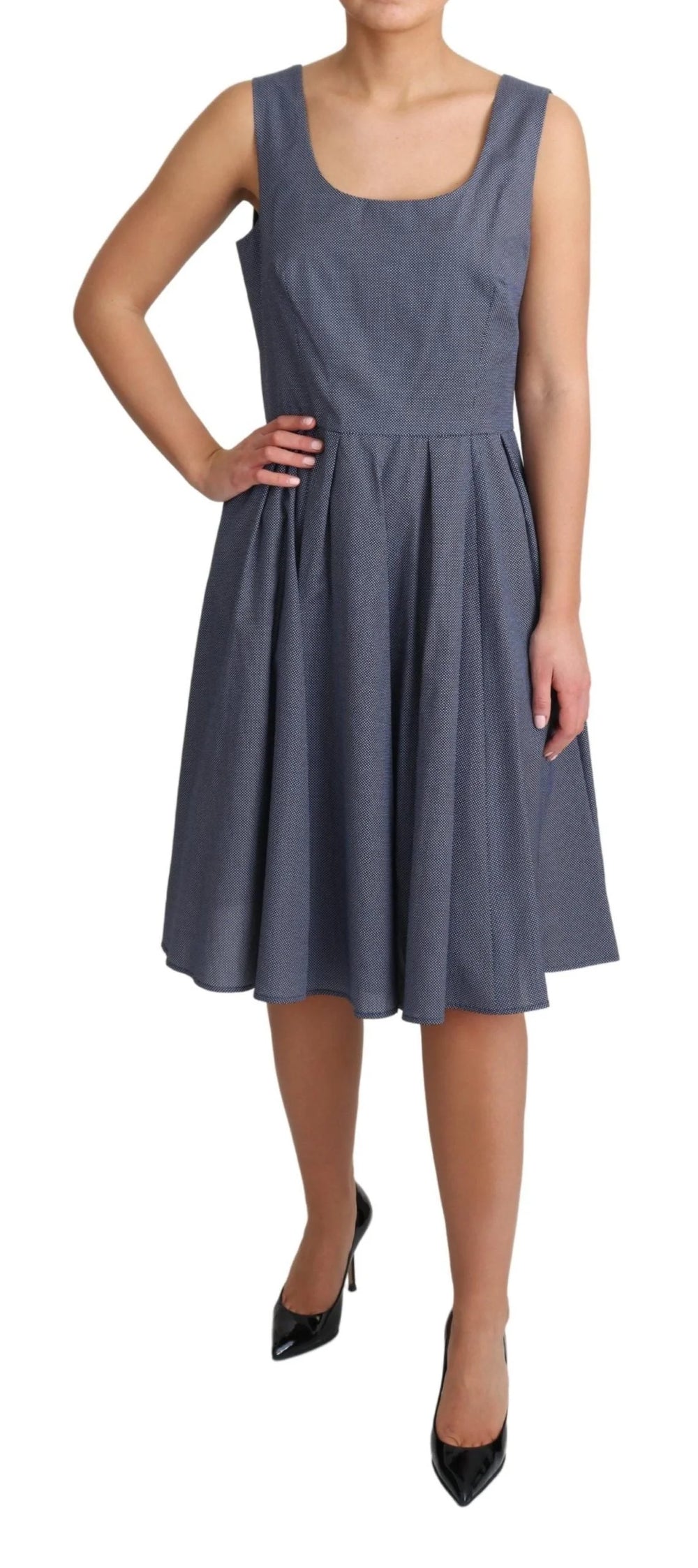 Dolce & Gabbana Blue Polka Cotton A-Line Stretch Dress - Dresses