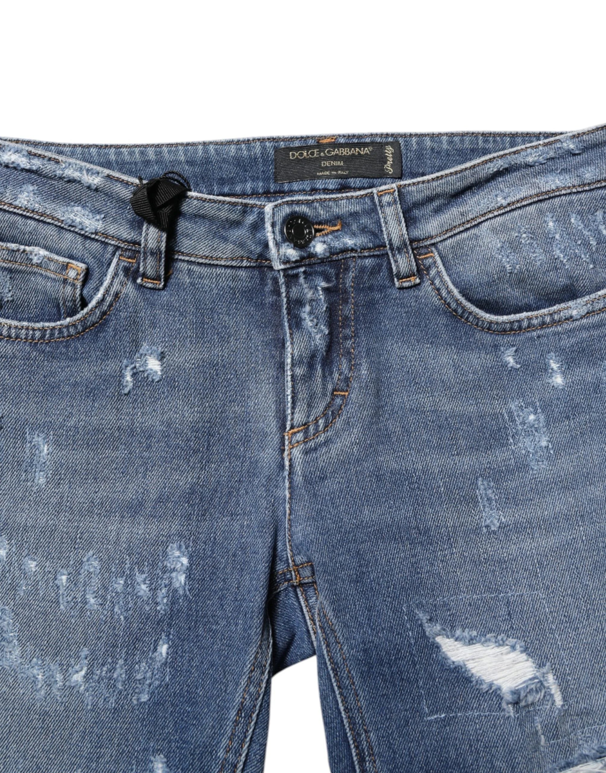 Dolce & Gabbana Blue PRETTY Tattered Skinny Denim Jeans - IT36|XXS - Jeans