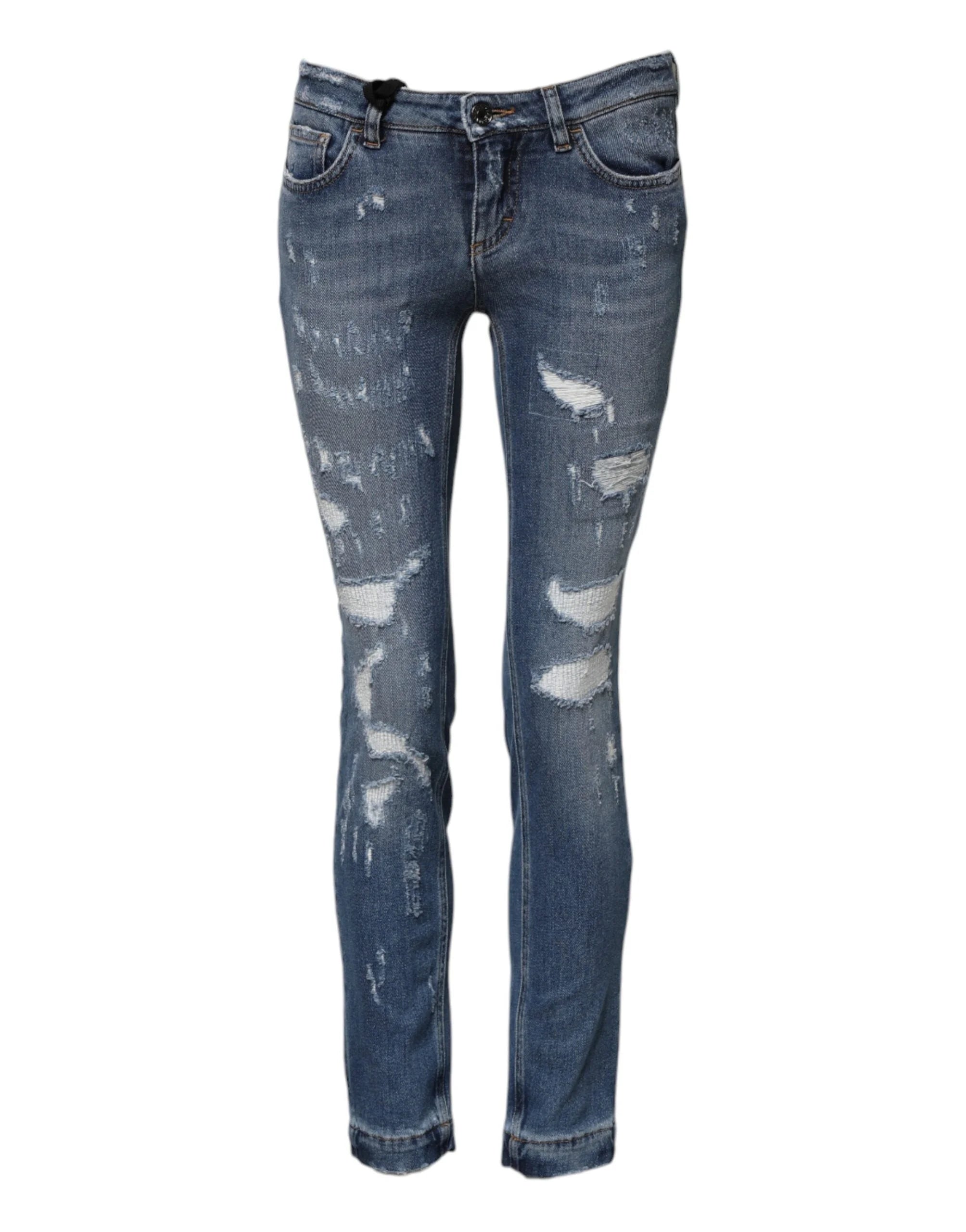 Dolce & Gabbana Blue PRETTY Tattered Skinny Denim Jeans - IT36|XXS - Jeans