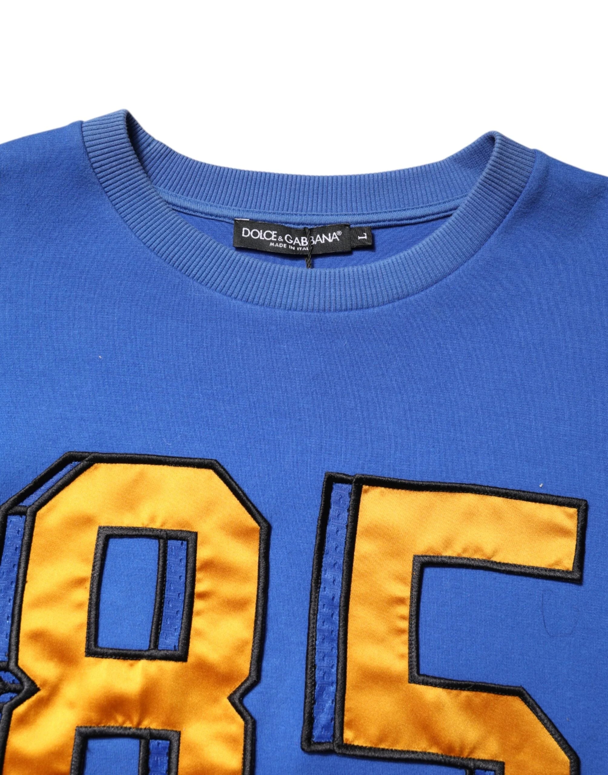 Dolce & Gabbana Blue Printed Cotton Cropped Crew Neck T-shirt - IT50 | L - T-Shirts