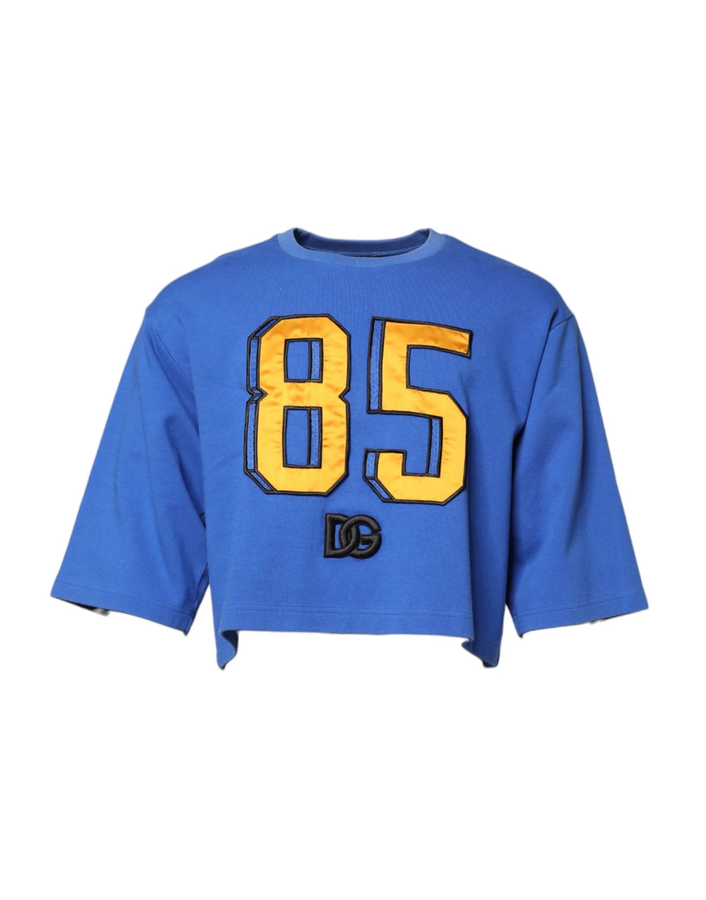 Dolce & Gabbana Blue Printed Cotton Cropped Crew Neck T-shirt - IT50 | L - T-Shirts