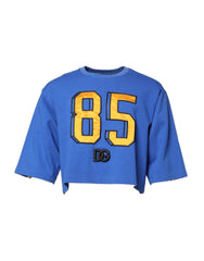 Dolce & Gabbana Blue Printed Cotton Cropped Crew Neck T-shirt - IT50 | L - T-Shirts