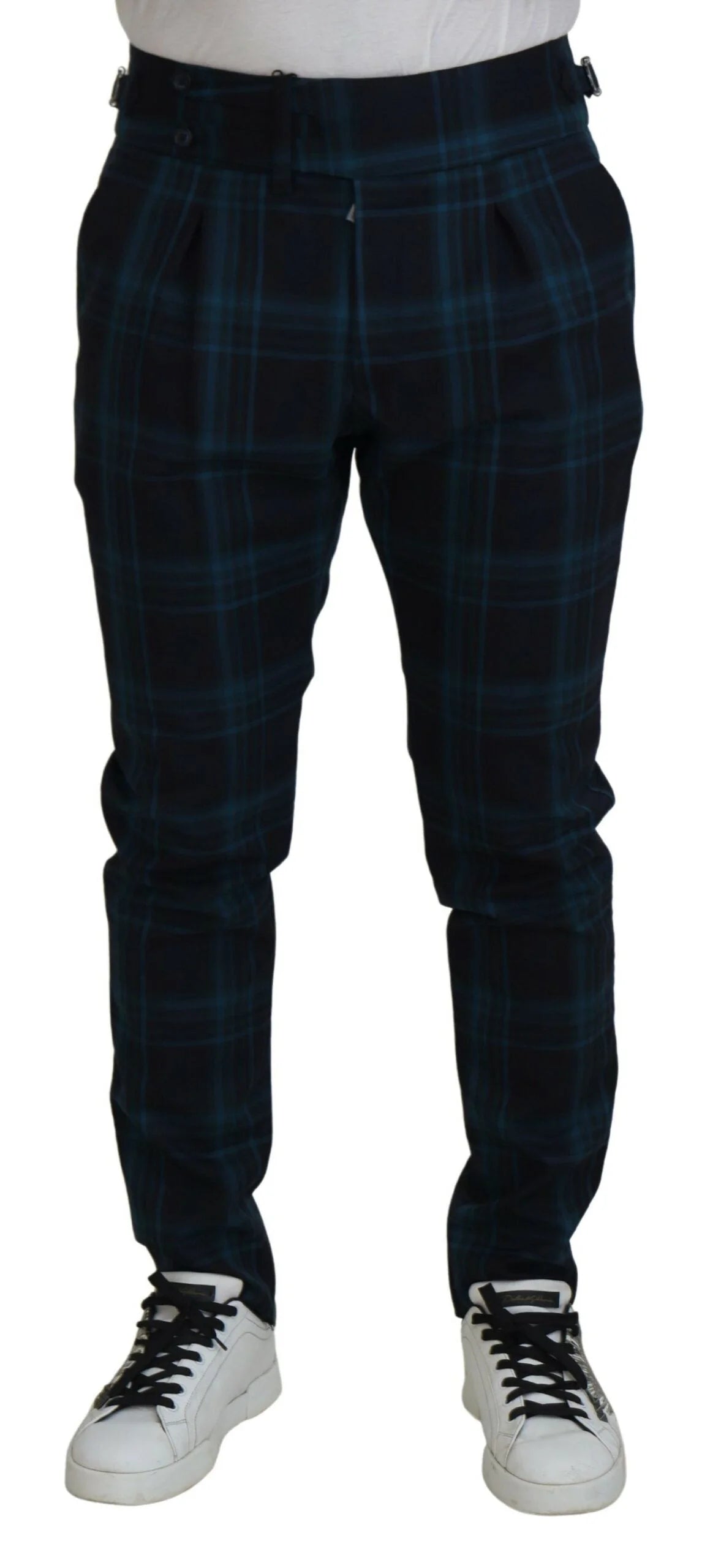 Dolce & Gabbana Blue Purple Plaid Wool Trousers Pants - Chinos
