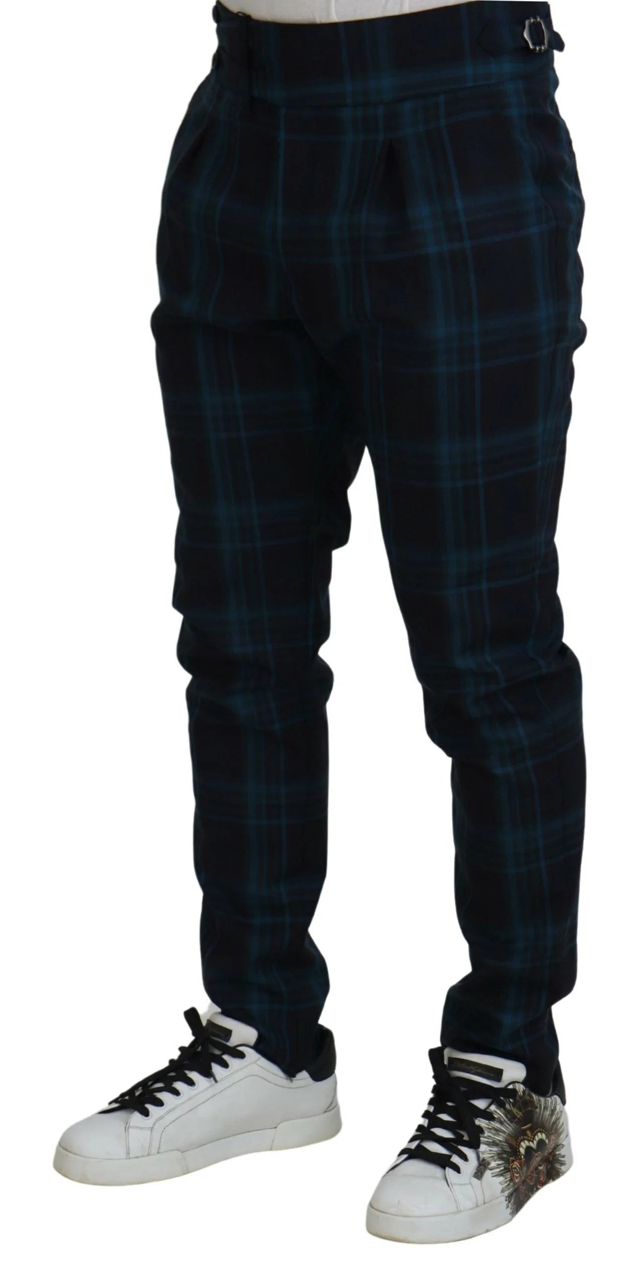 Dolce & Gabbana Blue Purple Plaid Wool Trousers Pants - Chinos