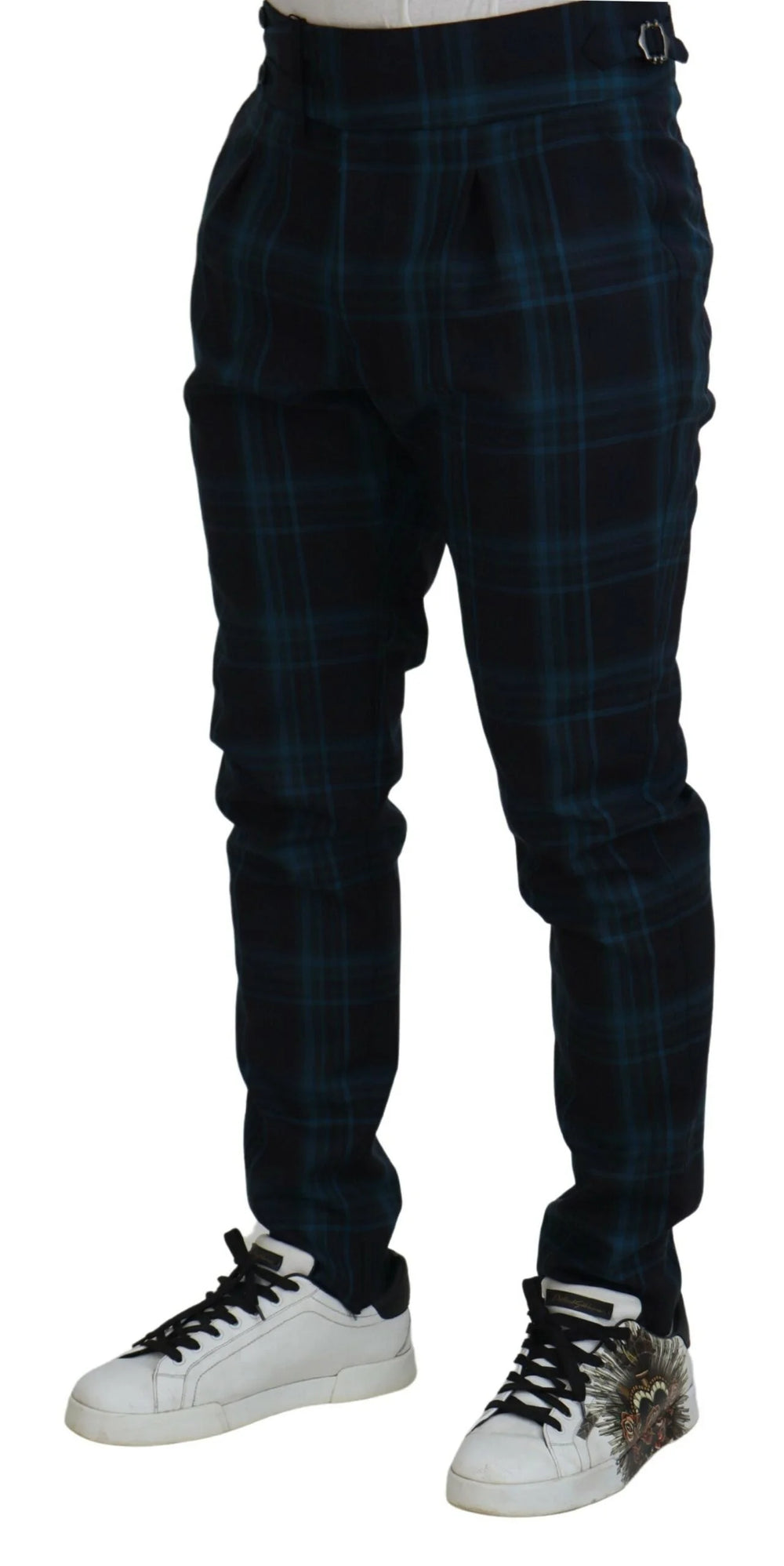 Dolce & Gabbana Blue Purple Plaid Wool Trousers Pants - Chinos