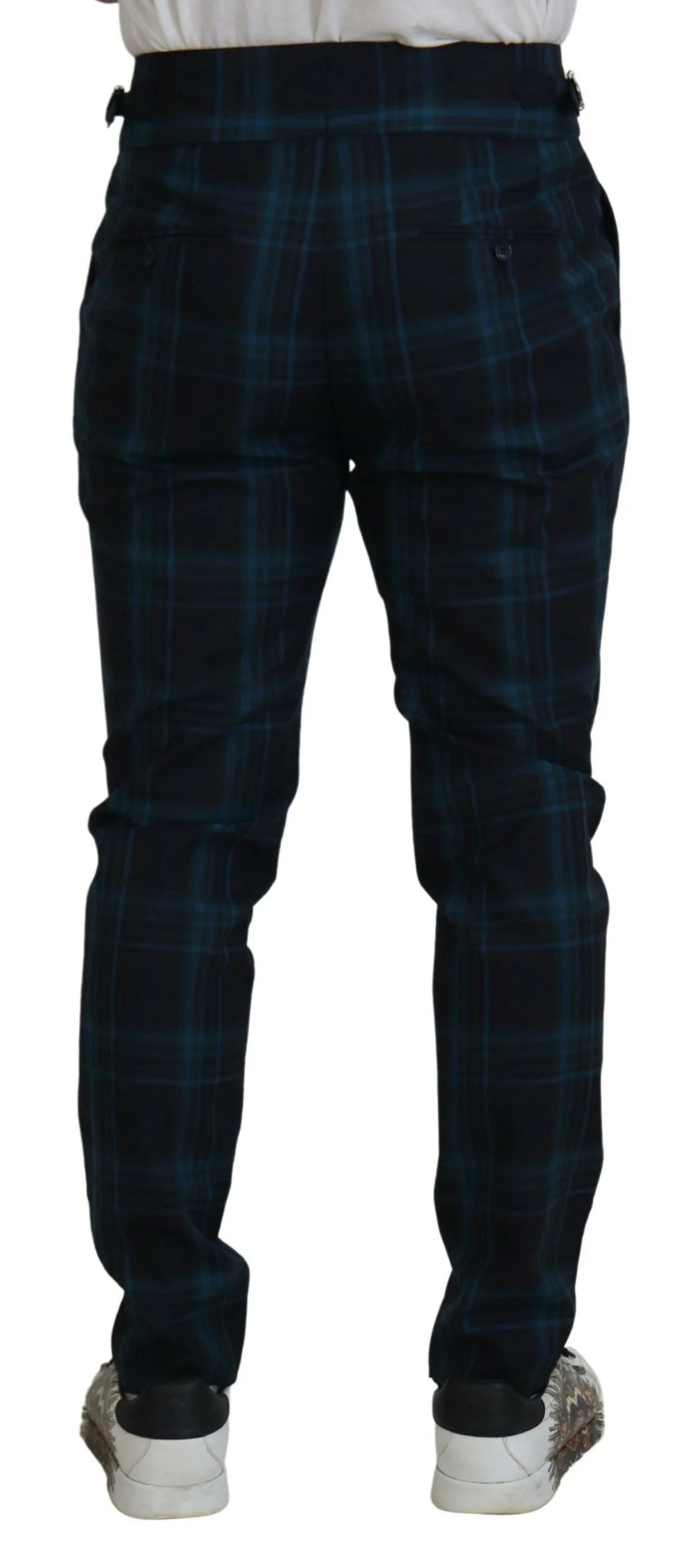 Dolce & Gabbana Blue Purple Plaid Wool Trousers Pants - Chinos