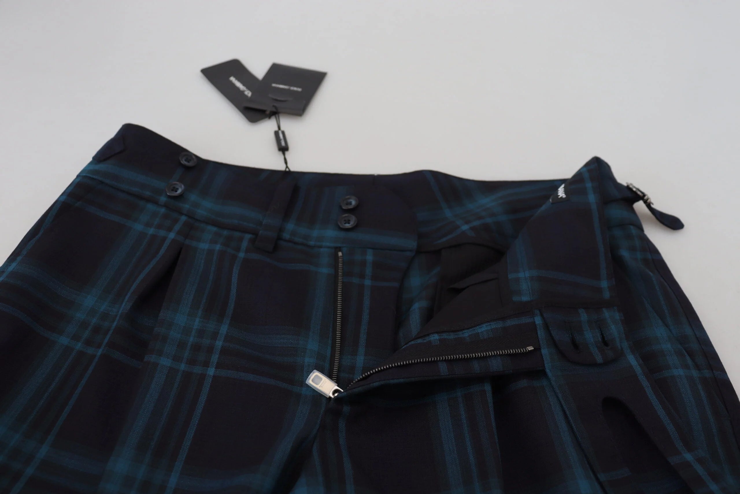 Dolce & Gabbana Blue Purple Plaid Wool Trousers Pants - Chinos