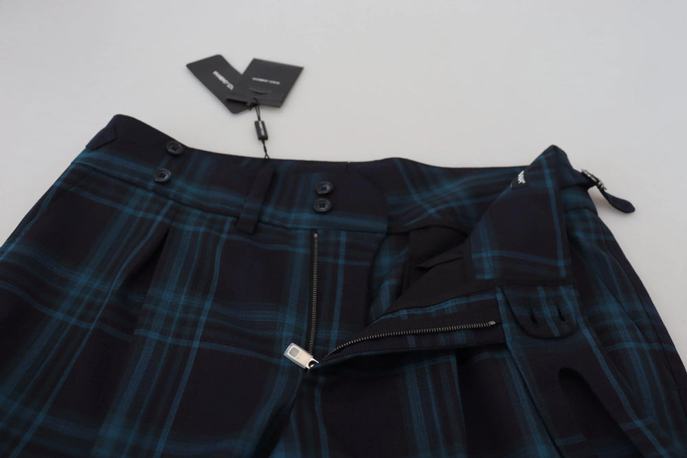 Dolce & Gabbana Blue Purple Plaid Wool Trousers Pants - Chinos