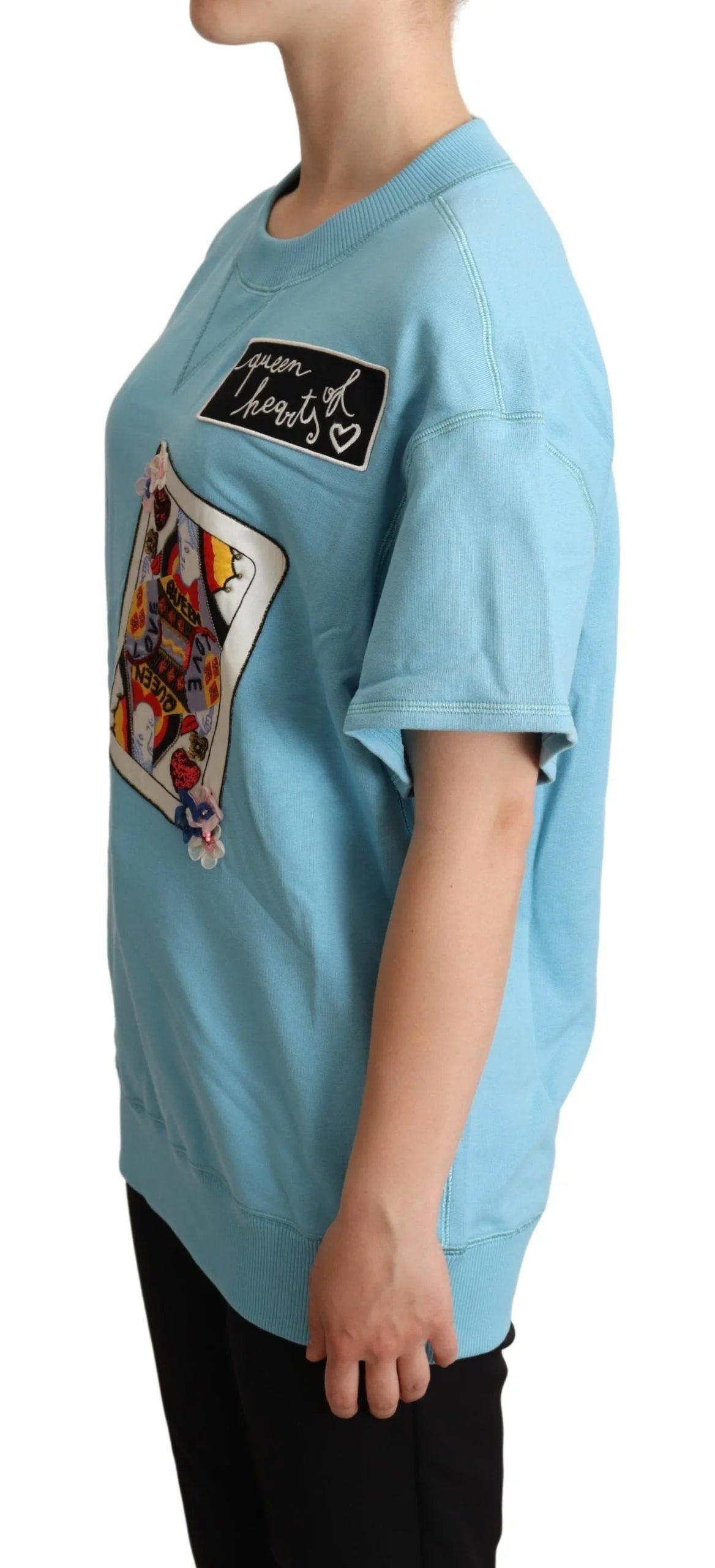 Dolce & Gabbana BLue Queen Of Hearts Card Sweater T-shirt - IT42|M - Sweaters