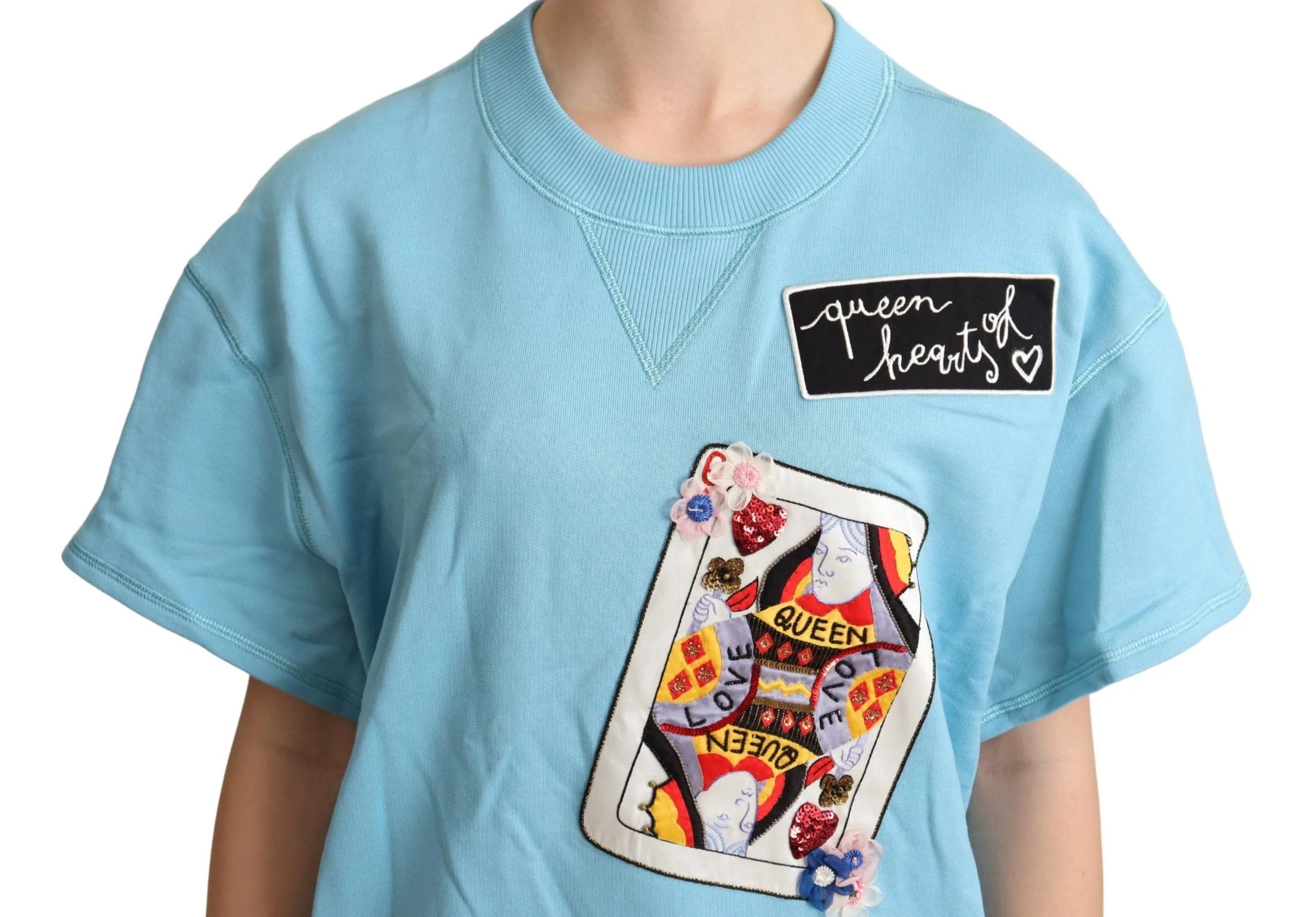 Dolce & Gabbana BLue Queen Of Hearts Card Sweater T-shirt - IT42|M - Sweaters