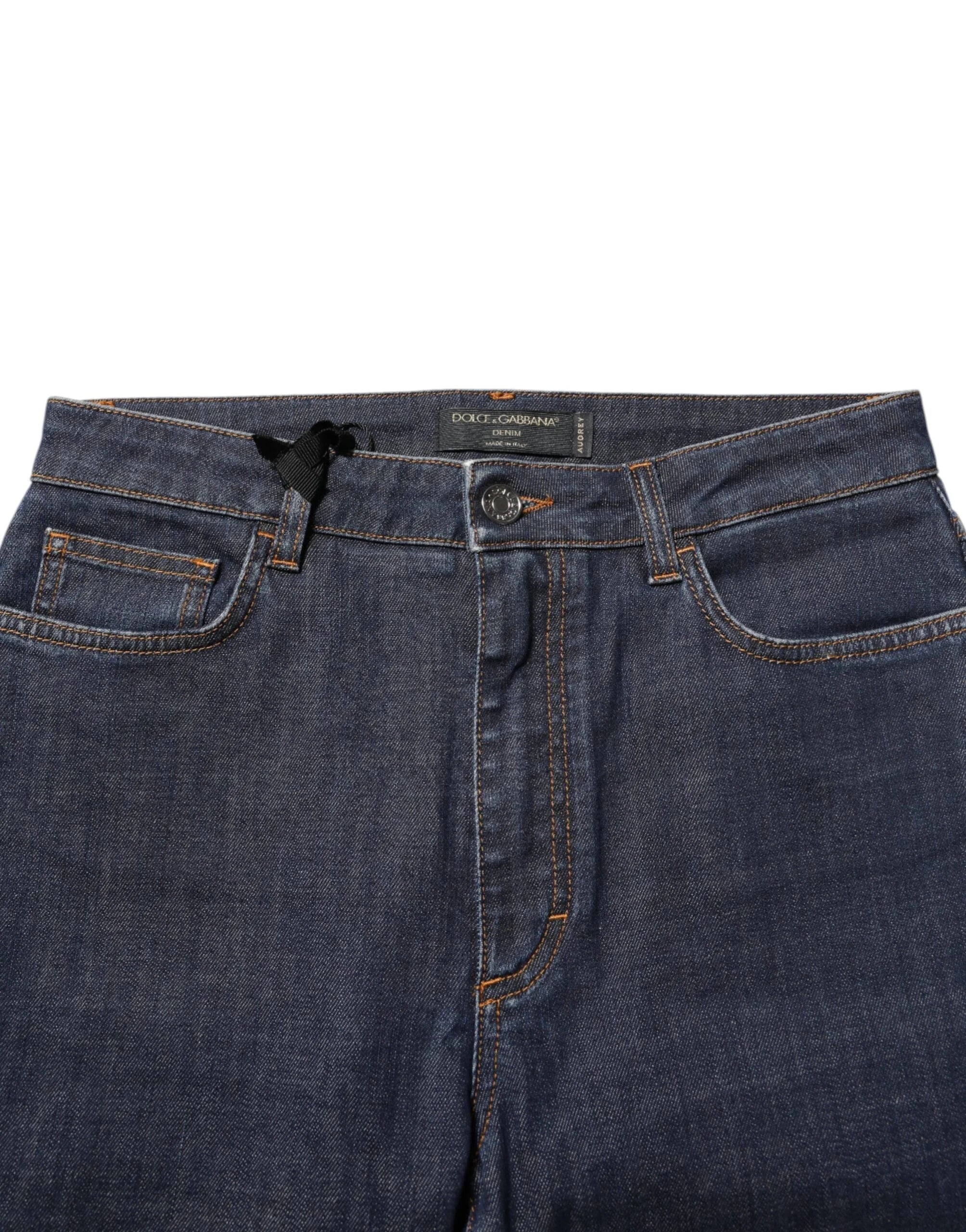 Dolce & Gabbana Blue Queen Patch AUDREY Mid Waist Denim Jeans - Jeans