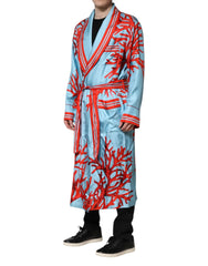 Dolce & Gabbana Blue Red Coral Print Wrap Robe Coat Jacket - Wrap Coats