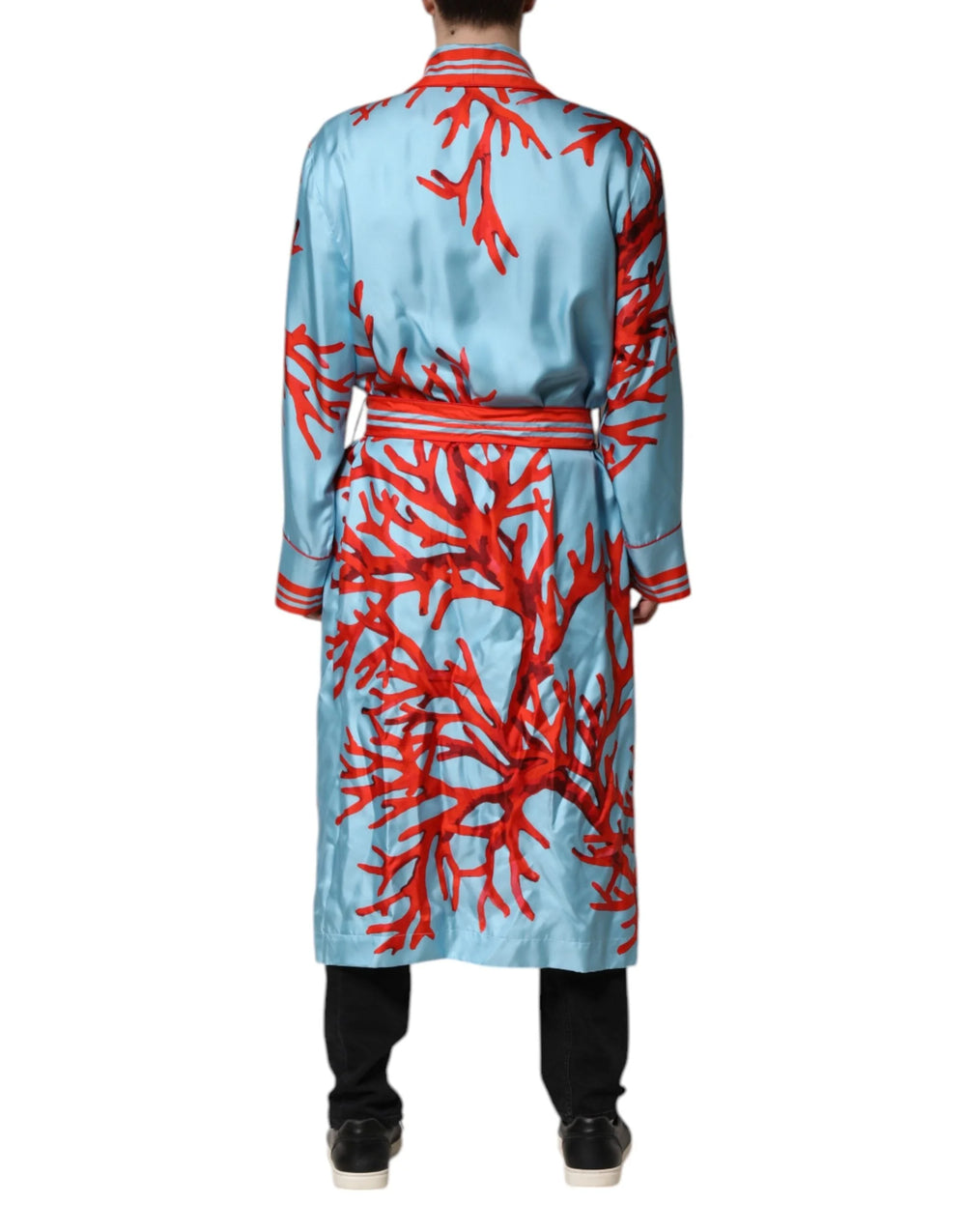 Dolce & Gabbana Blue Red Coral Print Wrap Robe Coat Jacket - Wrap Coats