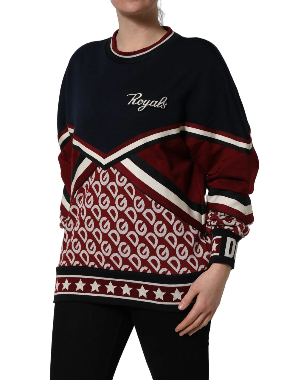 Dolce & Gabbana Blue Red Paneled ’Royals’ Patch Sweatshirt Sweater - IT36|XXS