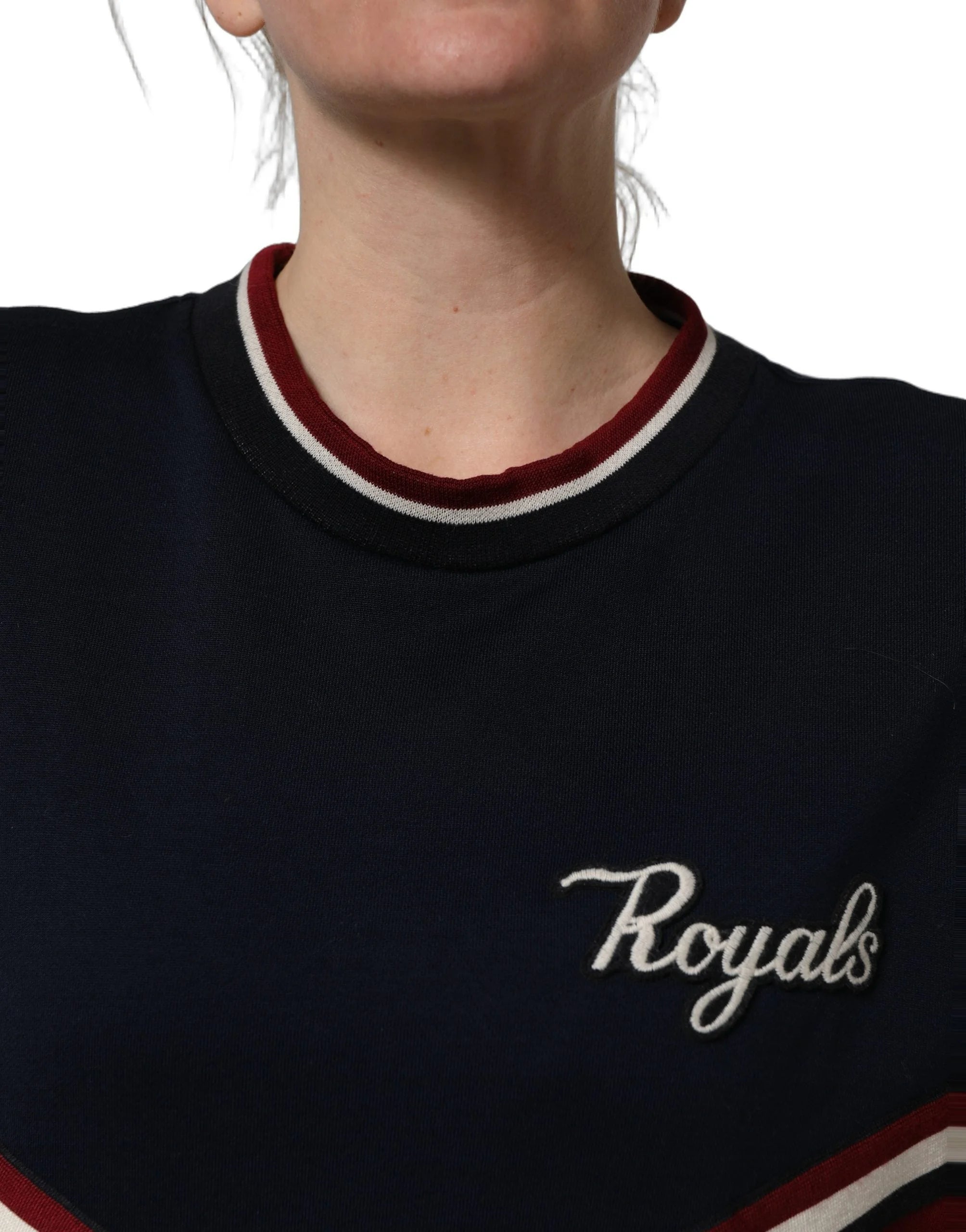 Dolce & Gabbana Blue Red Paneled ’Royals’ Patch Sweatshirt Sweater - IT36|XXS