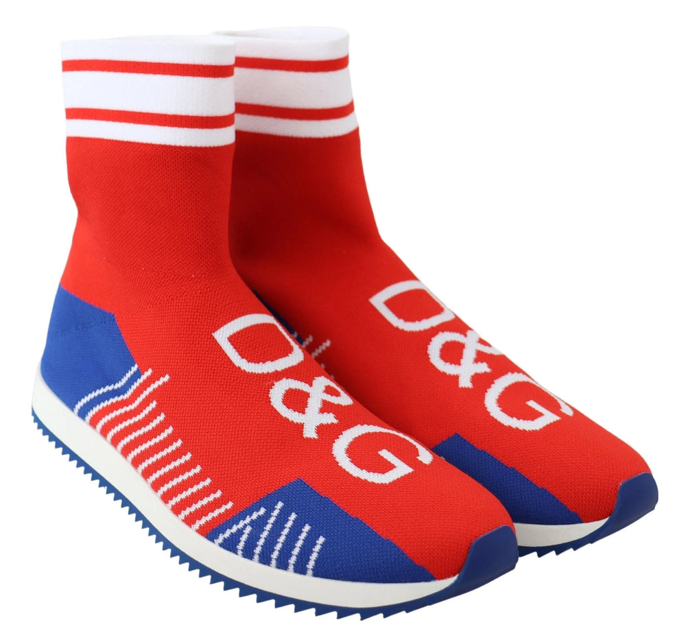 Dolce & Gabbana Blue Red Sorrento Logo Sneakers Socks Shoes - Sneakers
