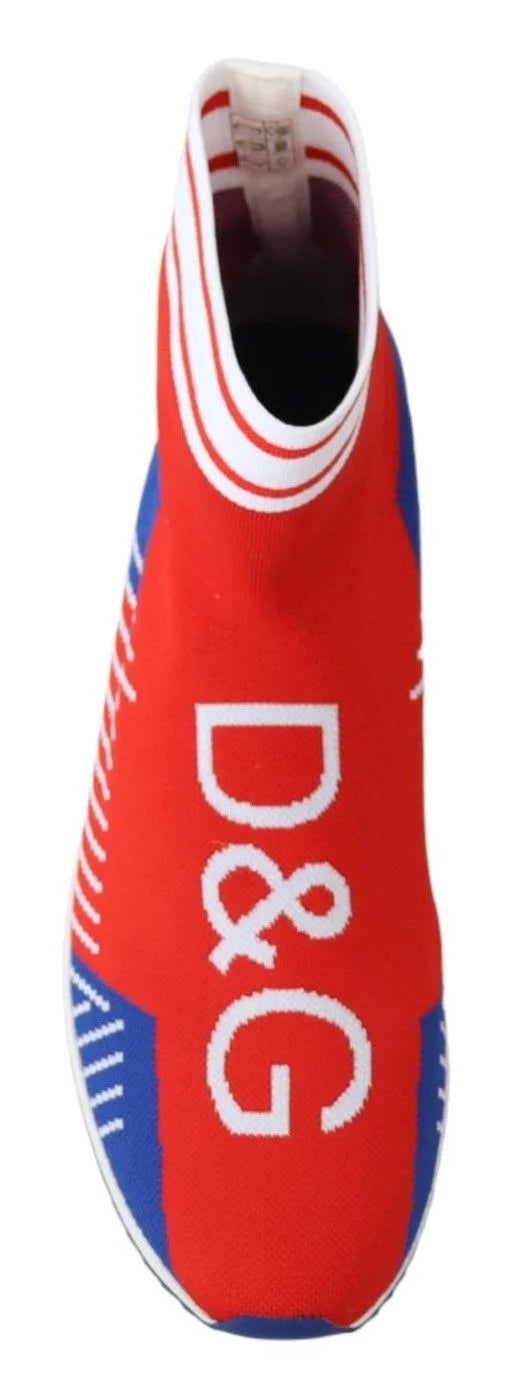 Dolce & Gabbana Blue Red Sorrento Logo Sneakers Socks Shoes - Sneakers
