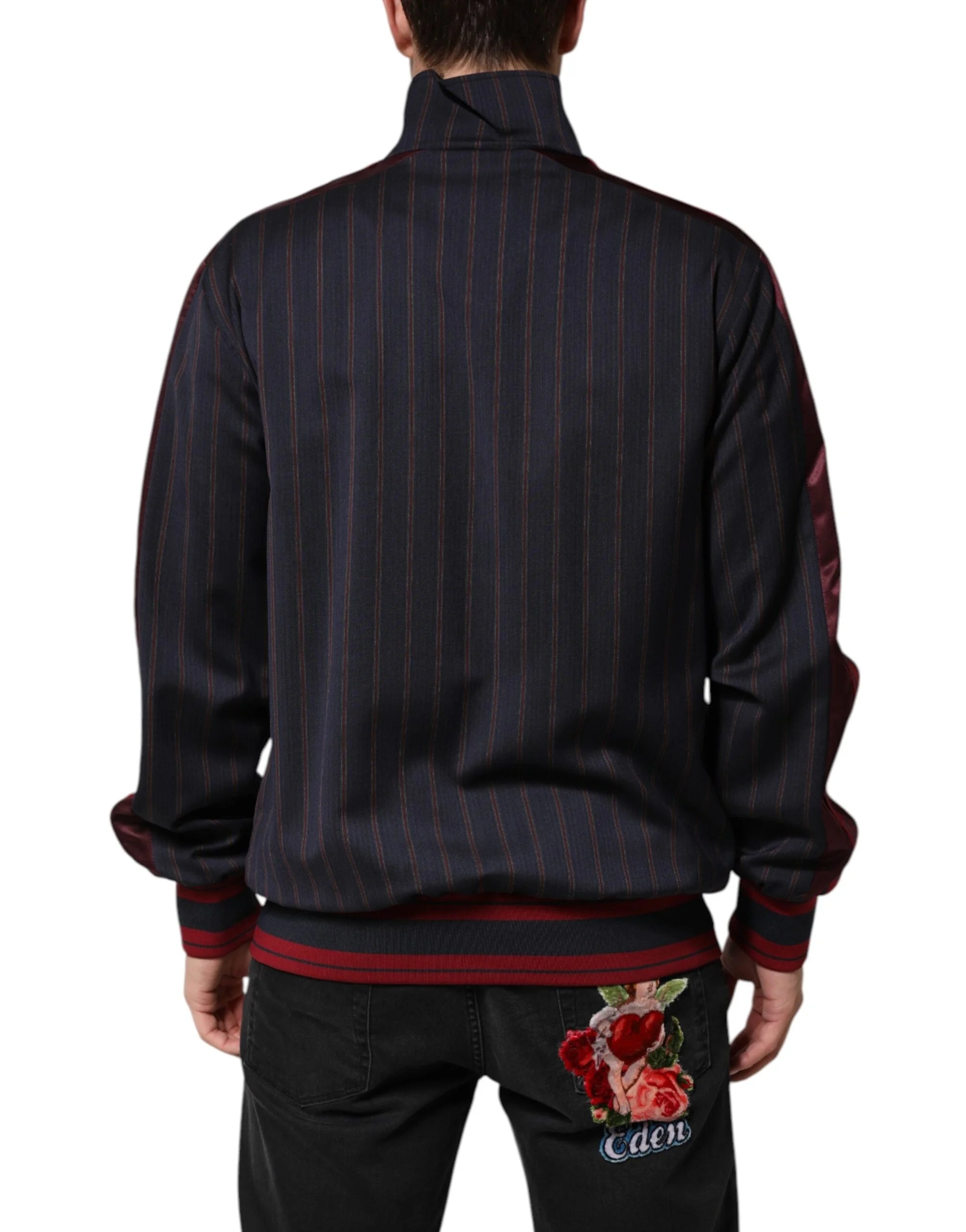 Dolce & Gabbana Blue Red Striped Logo Plaque Full Zip Jacket - Bomber Jackets
