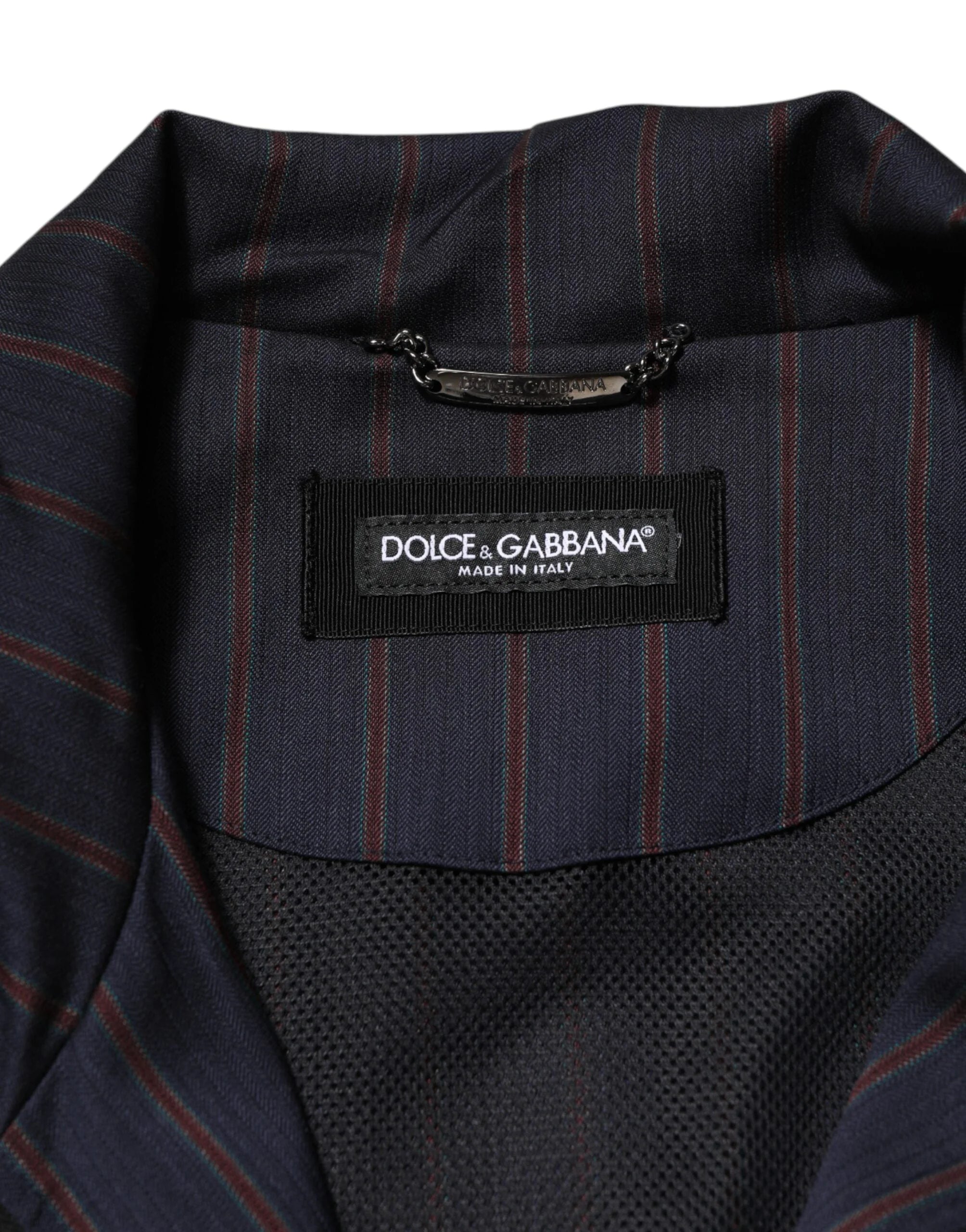 Dolce & Gabbana Blue Red Striped Logo Plaque Full Zip Jacket - Bomber Jackets