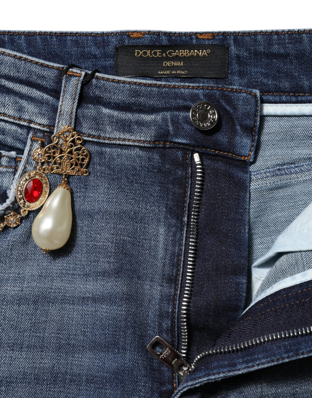 Dolce & Gabbana Blue Rhinestone Embellished Denim Jeans - Jeans