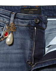 Dolce & Gabbana Blue Rhinestone Embellished Denim Jeans - Jeans