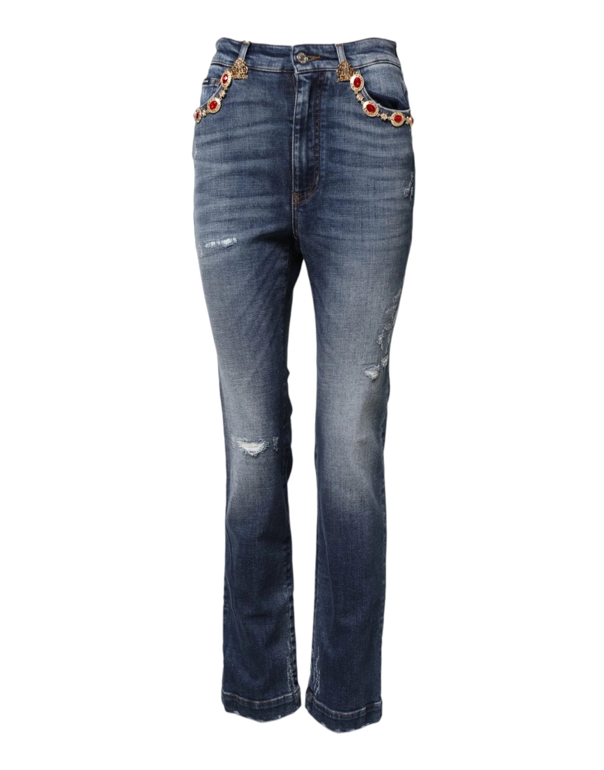 Dolce & Gabbana Blue Rhinestone Embellished Denim Jeans - IT40|S - Jeans