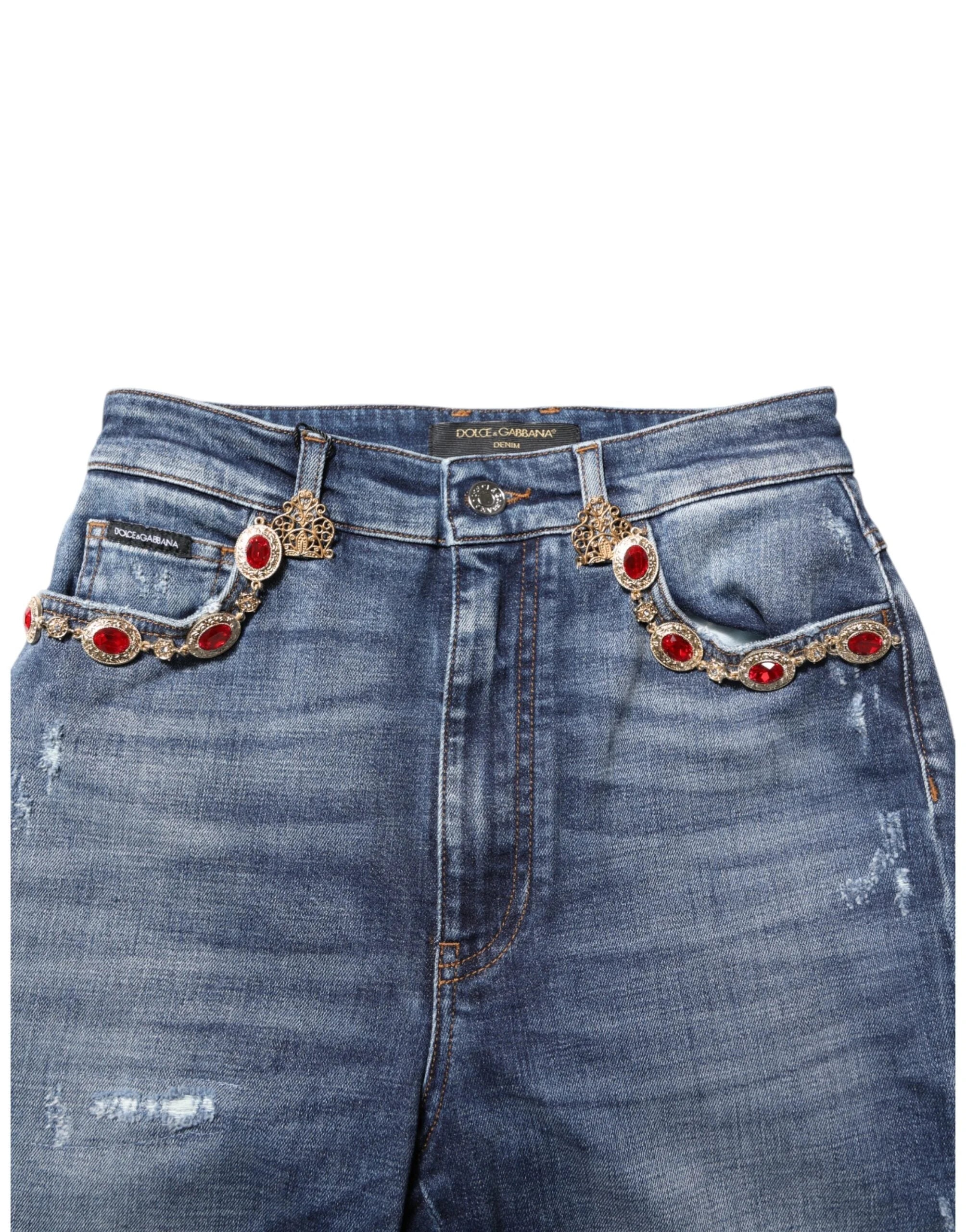 Dolce & Gabbana Blue Rhinestone Embellished Denim Jeans - IT40|S - Jeans