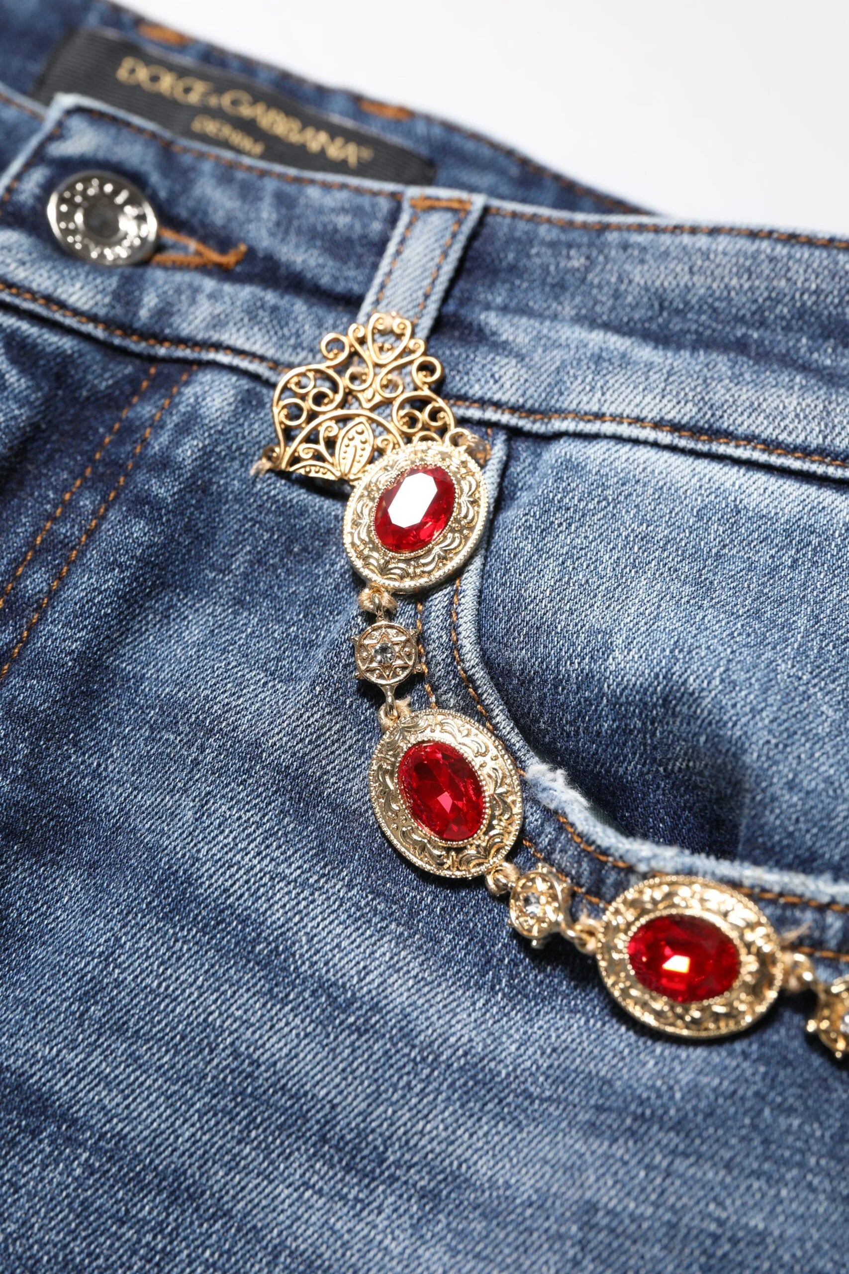 Dolce & Gabbana Blue Rhinestone Embellished Denim Jeans - IT40|S - Jeans