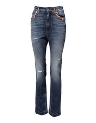 Dolce & Gabbana Blue Rhinestone Embellished Denim Jeans - IT40|S - Jeans