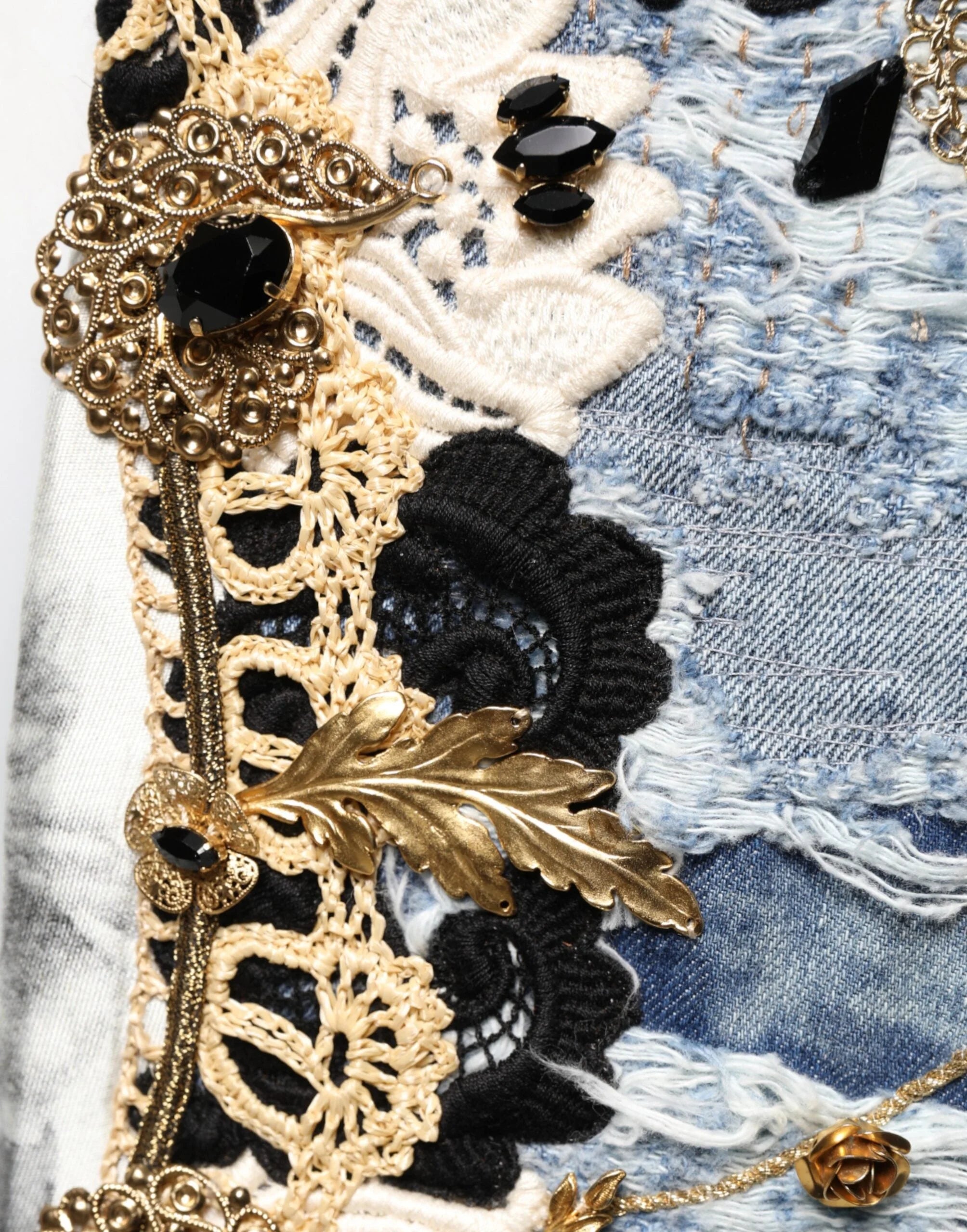 Dolce & Gabbana Blue Ripped Embellished Cotton Denim Jeans - IT44 | XS