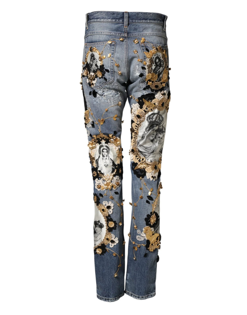 Dolce & Gabbana Blue Ripped Embellished Cotton Denim Jeans - IT44 | XS