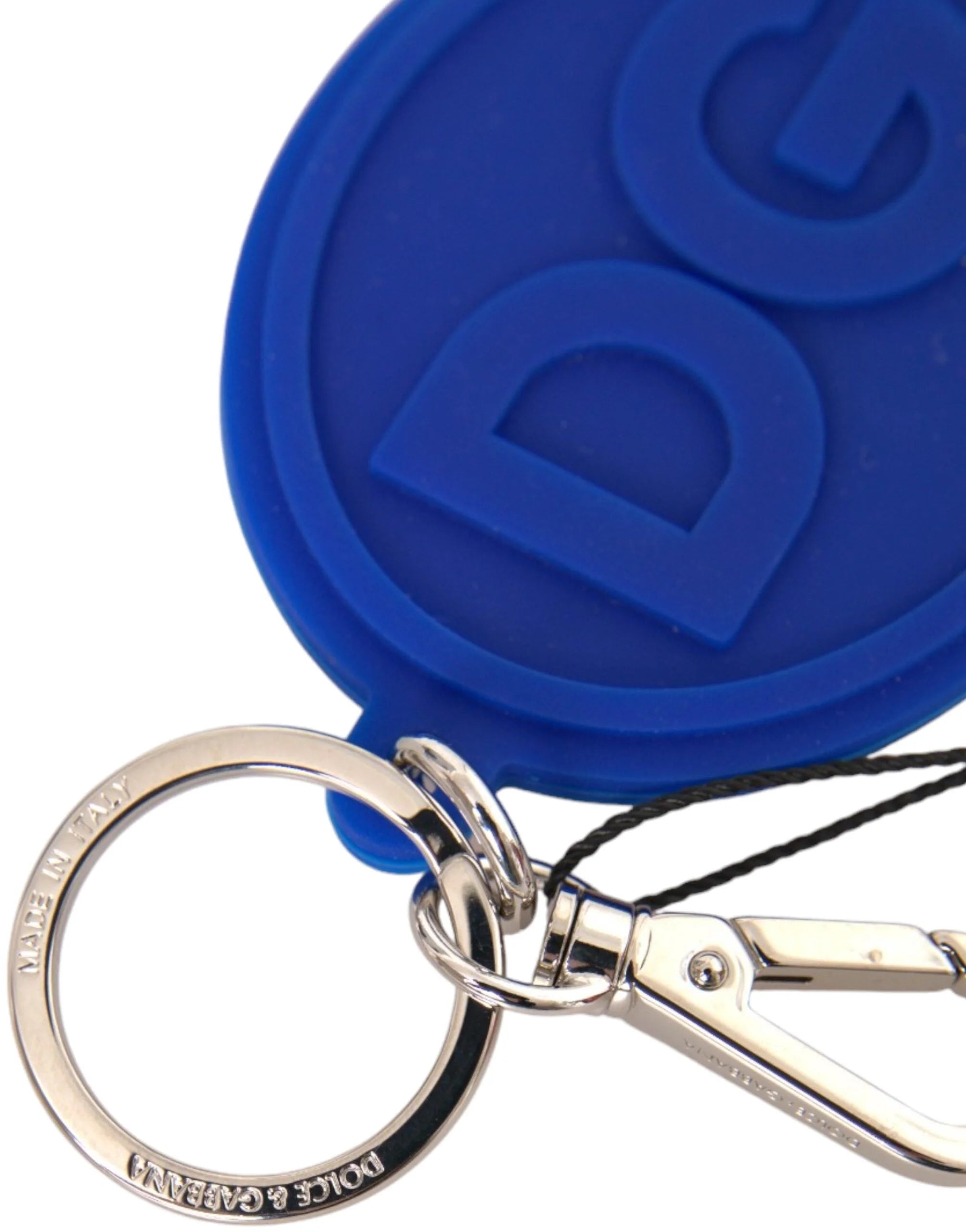 Dolce & Gabbana Blue Rubber DG Logo Silver Brass Metal Keyring Keychain - Keychains