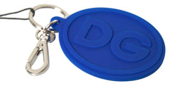 Dolce & Gabbana Blue Rubber DG Logo Silver Brass Metal Keyring Keychain - Keychains