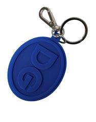 Dolce & Gabbana Blue Rubber DG Logo Silver Brass Metal Keyring Keychain - Keychains
