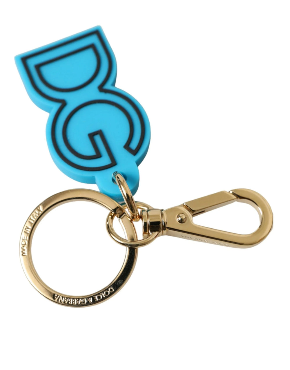 Dolce & Gabbana Blue Rubber Gold Tone Metal DG Logo Keyring Keychain - Keychains