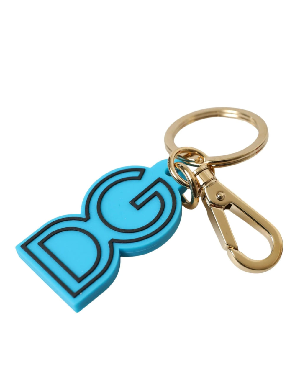 Dolce & Gabbana Blue Rubber Gold Tone Metal DG Logo Keyring Keychain - Keychains