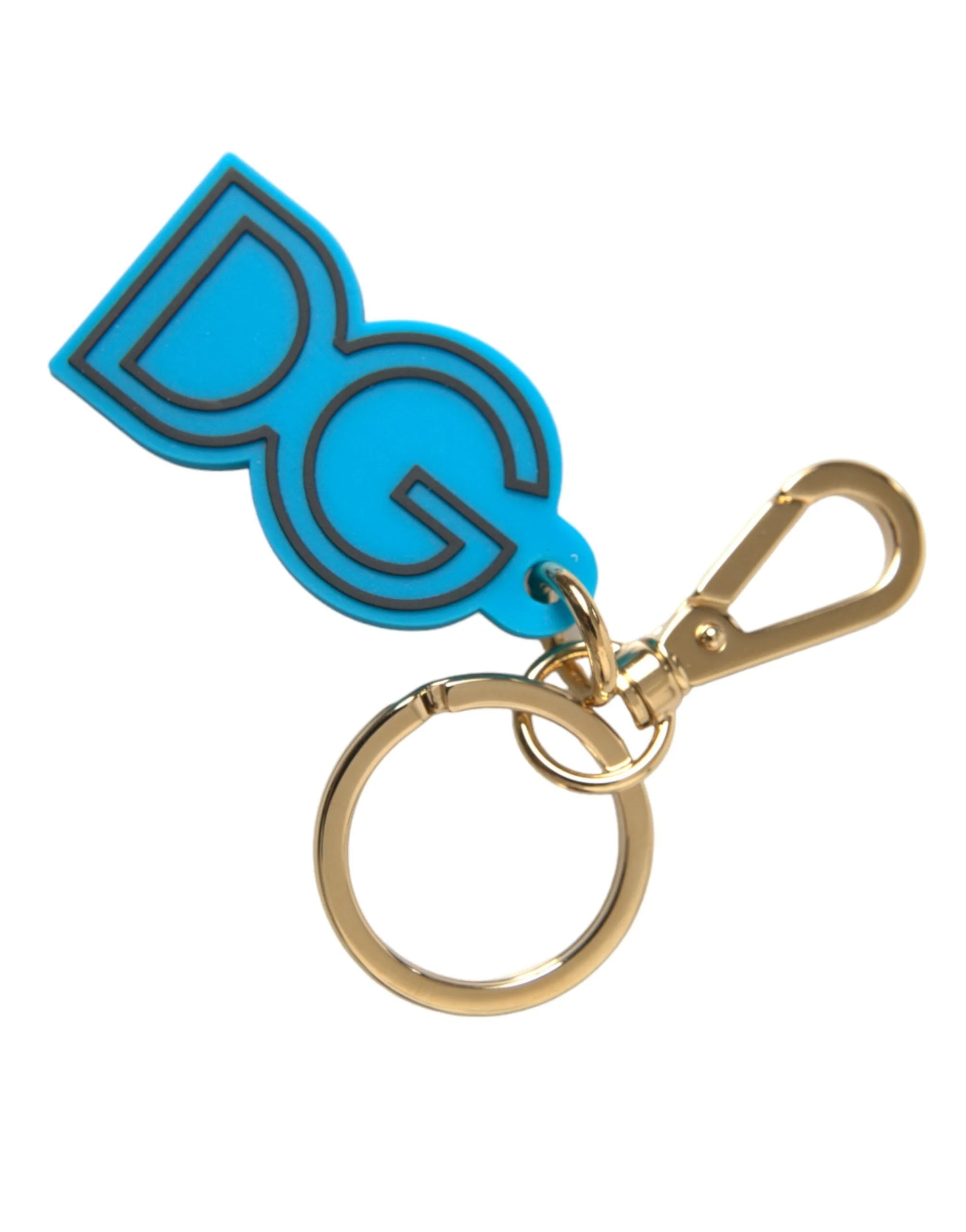 Dolce & Gabbana Blue Rubber Gold Tone Metal DG Logo Keyring Keychain - Keychains