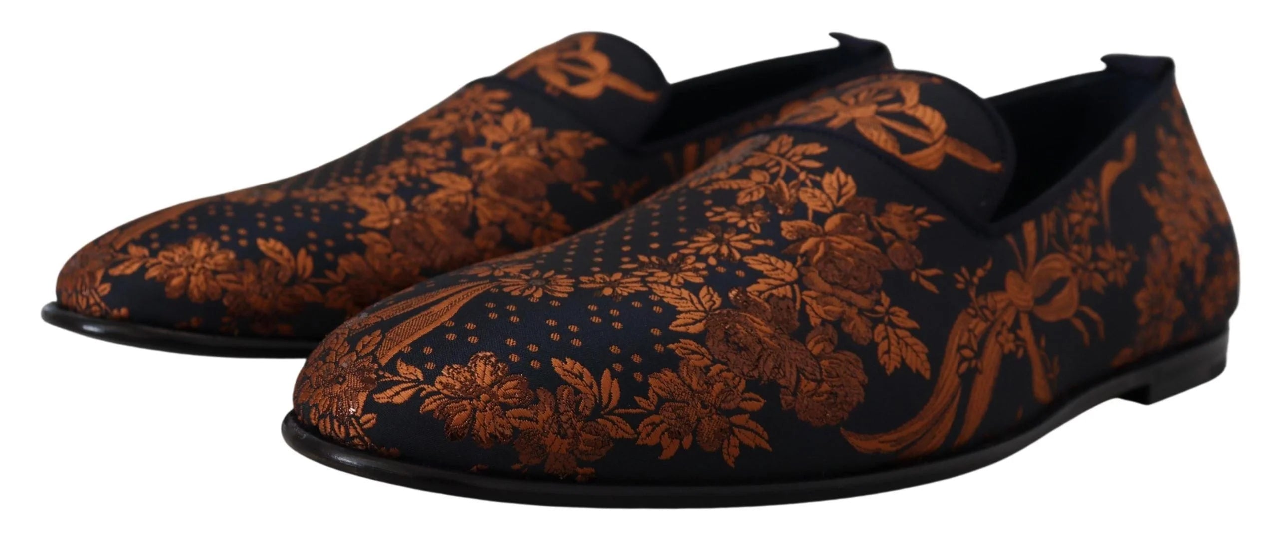 Dolce & Gabbana Blue Rust Floral Slippers Loafers Shoes - Flats