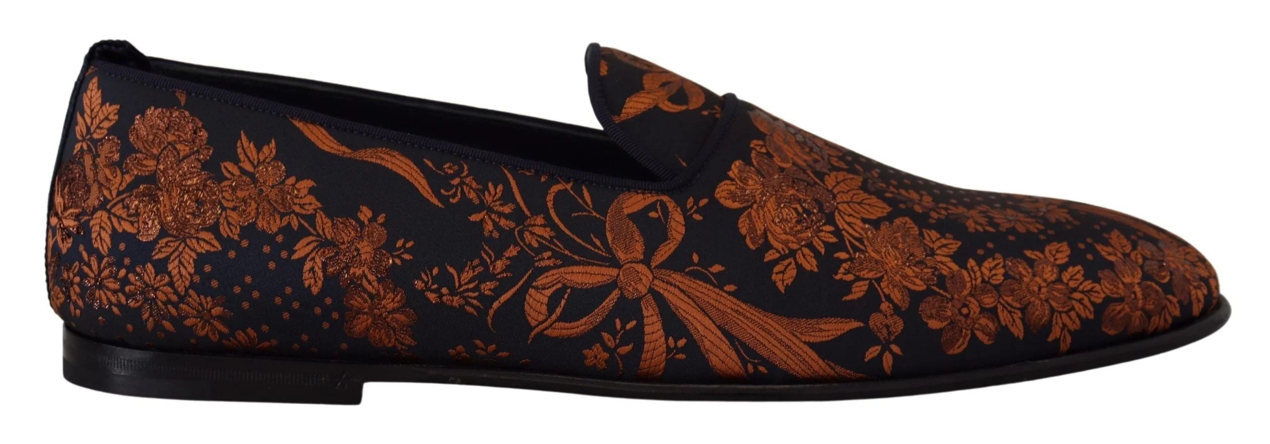 Dolce & Gabbana Blue Rust Floral Slippers Loafers Shoes - Flats