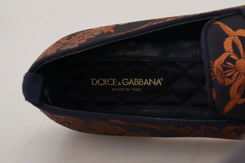 Dolce & Gabbana Blue Rust Floral Slippers Loafers Shoes - Flats