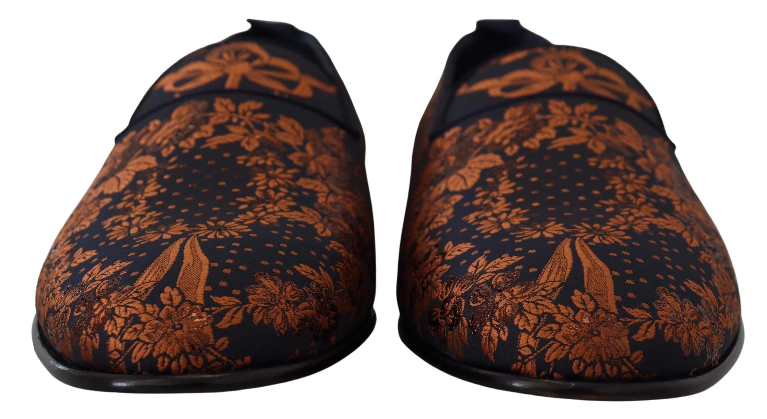 Dolce & Gabbana Blue Rust Floral Slippers Loafers Shoes - Flats