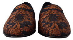 Dolce & Gabbana Blue Rust Floral Slippers Loafers Shoes - Flats